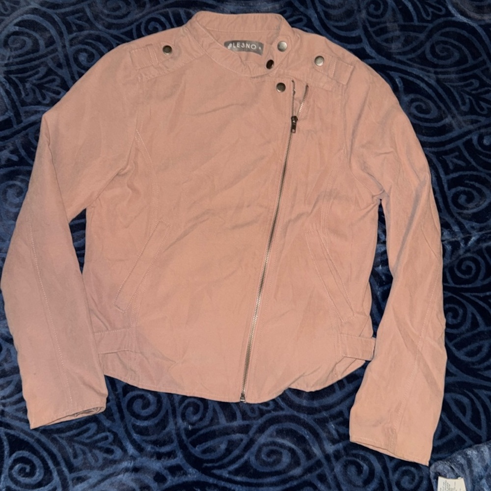 LE3NO Light Brown Tan Zipper Front Moto Style Long Sleeve Jacket Small